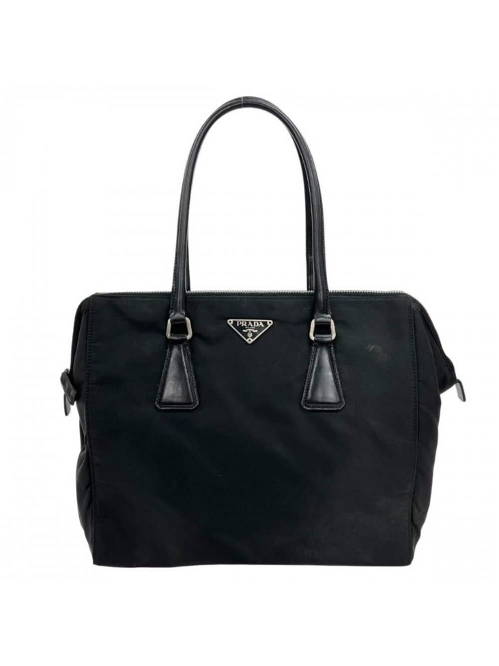 Prada Handbag Tessuto Nylon Leather Black Silver